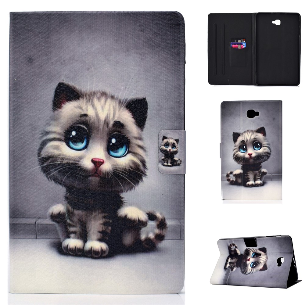 Shock-proof Pattern Printing Card Slot Stand PU Leather Tablet Cover for Samsung Galaxy Tab A 10.1 (2016) T580 - Cat with Blue Eyes-1