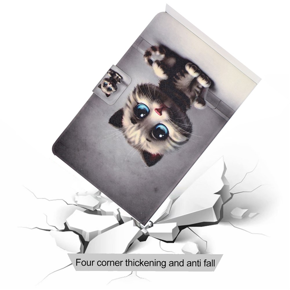 Shock-proof Pattern Printing Card Slot Stand PU Leather Tablet Cover for Samsung Galaxy Tab A 10.1 (2016) T580 - Cat with Blue Eyes-10