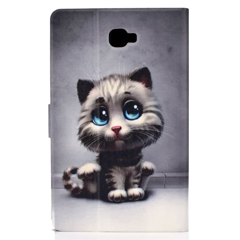 Shock-proof Pattern Printing Card Slot Stand PU Leather Tablet Cover for Samsung Galaxy Tab A 10.1 (2016) T580 - Cat with Blue Eyes-3