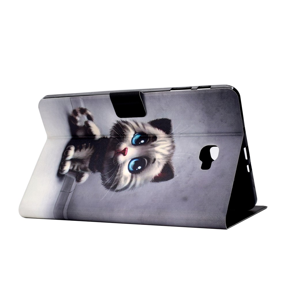 Shock-proof Pattern Printing Card Slot Stand PU Leather Tablet Cover for Samsung Galaxy Tab A 10.1 (2016) T580 - Cat with Blue Eyes-5