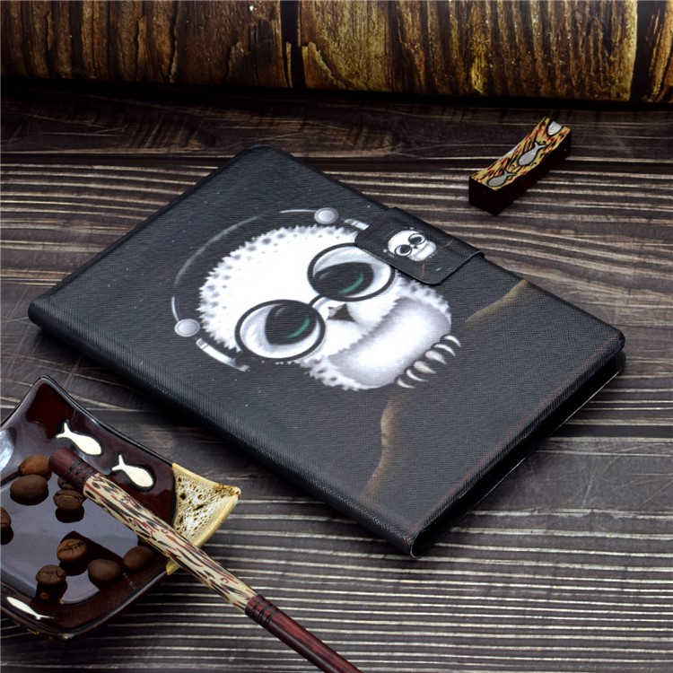 Shock-proof Pattern Printing Card Slot Stand PU Leather Tablet Cover for Samsung Galaxy Tab A 10.1 (2016) T580 - Owl Wearing Headphones-11