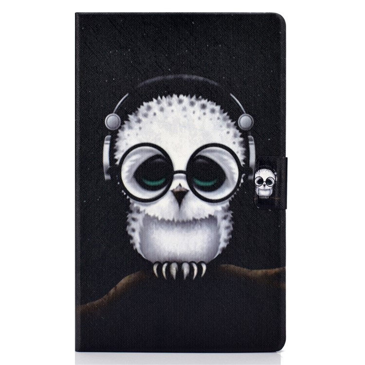 Shock-proof Pattern Printing Card Slot Stand PU Leather Tablet Cover for Samsung Galaxy Tab A 10.1 (2016) T580 - Owl Wearing Headphones-2