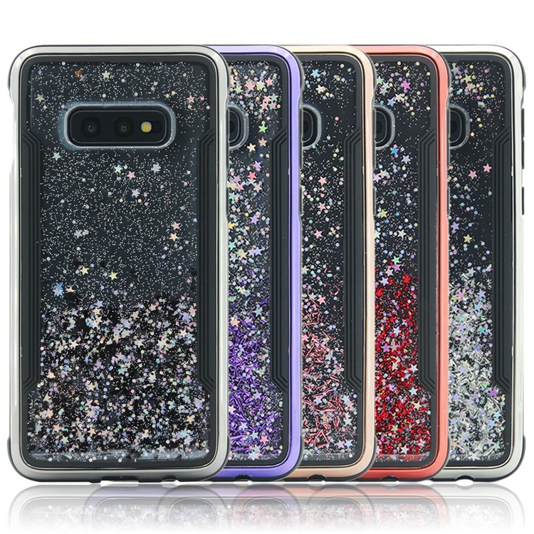 Sand-like Floating Style PC Back + TPU Frame Shiny Glittery Phone Case for Samsung Galaxy S10e - Red-14