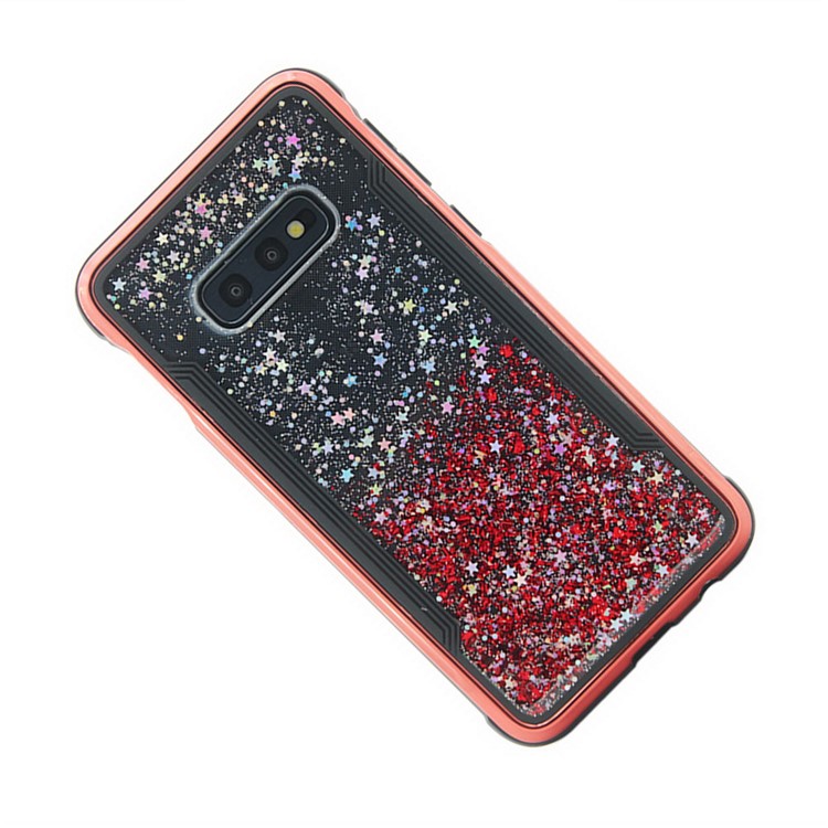 Sand-like Floating Style PC Back + TPU Frame Shiny Glittery Phone Case for Samsung Galaxy S10e - Red-5