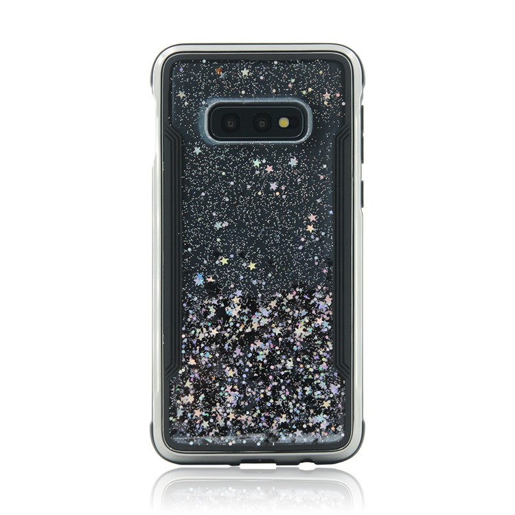 Sand-like Floating Style PC Back + TPU Frame Shiny Glittery Phone Case for Samsung Galaxy S10e - Black-2