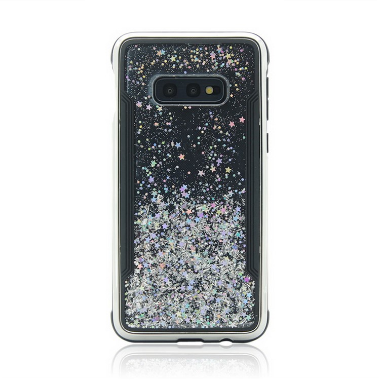 Sand-like Floating Style PC Back + TPU Frame Shiny Glittery Phone Case for Samsung Galaxy S10e - Silver-2