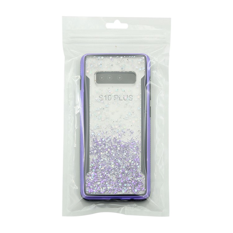 PC Back + TPU Frame Shiny Glittery Phone Case for Samsung Galaxy S10 Plus - Purple-10