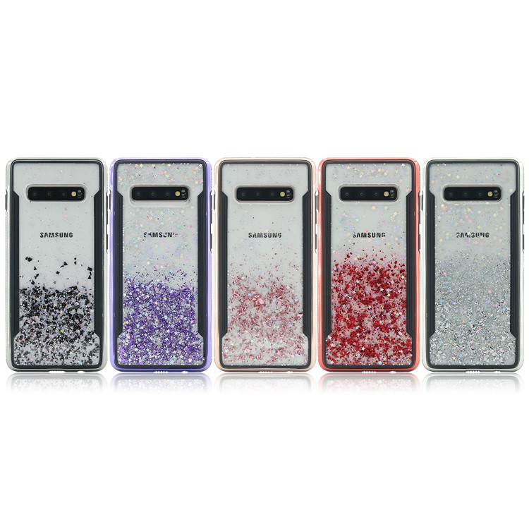 PC Back + TPU Frame Shiny Glittery Phone Case for Samsung Galaxy S10 Plus - Purple-11