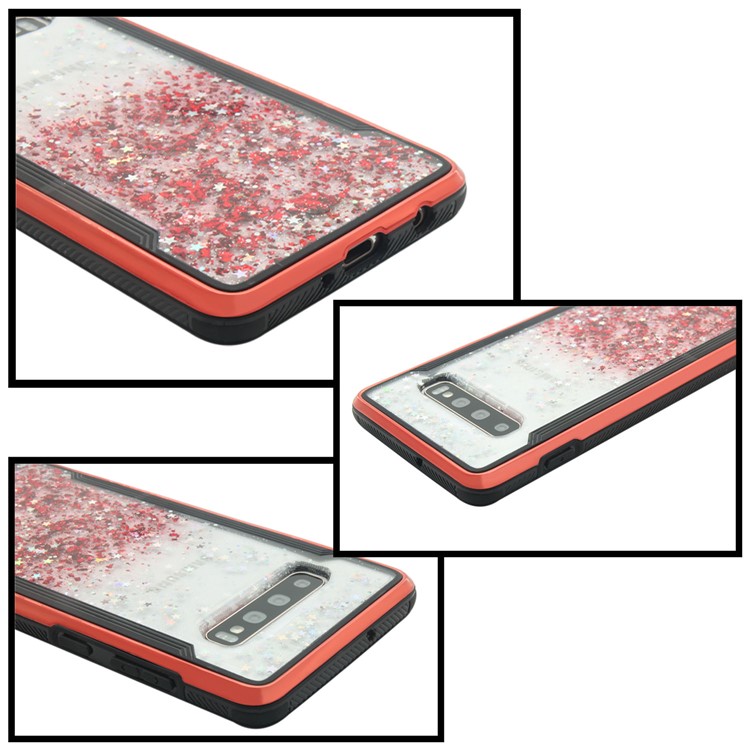 PC Back + TPU Frame Shiny Glittery Phone Case for Samsung Galaxy S10 Plus - Red-10