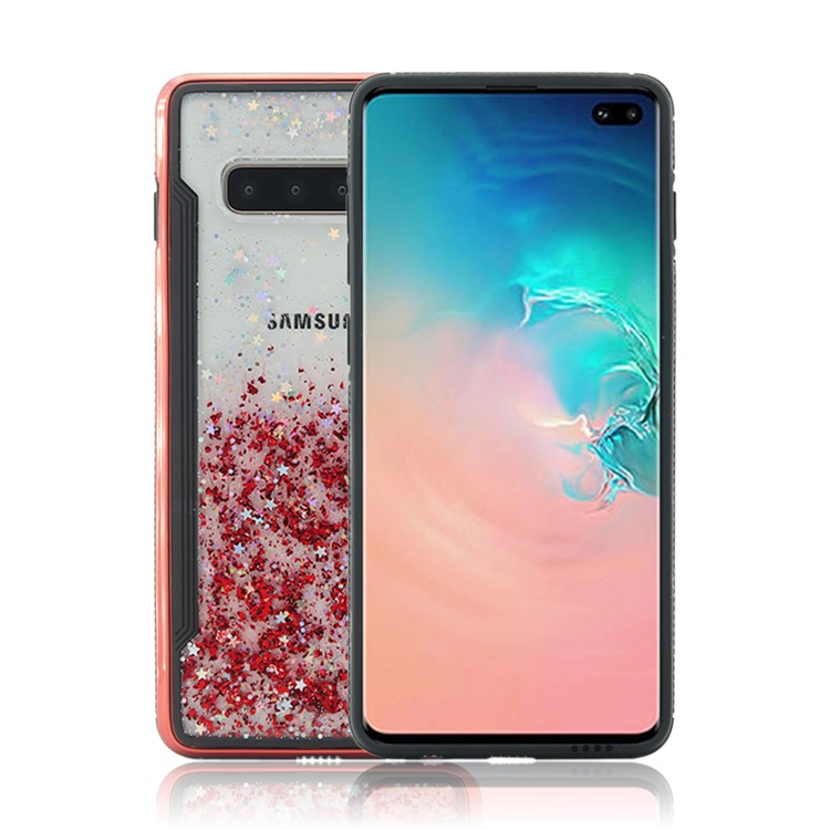 PC Back + TPU Frame Shiny Glittery Phone Case for Samsung Galaxy S10 Plus - Red-3