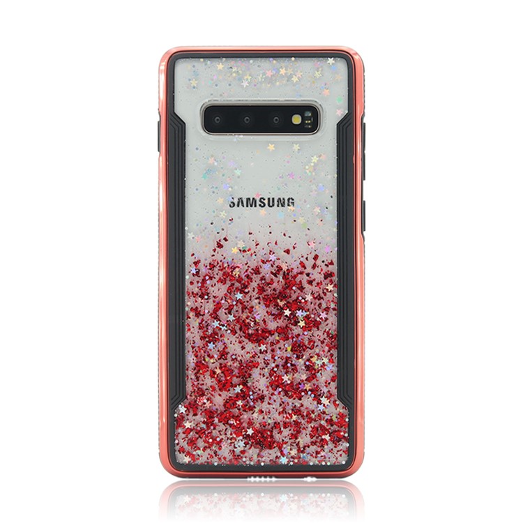 PC Back + TPU Frame Shiny Glittery Phone Case for Samsung Galaxy S10 Plus - Red-4