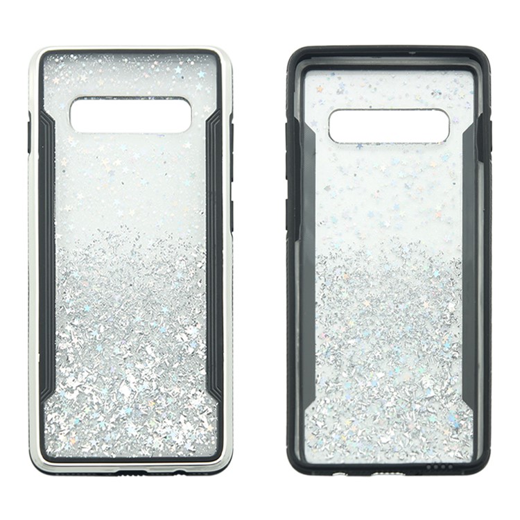 PC Back + TPU Frame Shiny Glittery Phone Case for Samsung Galaxy S10 Plus - Silver-2