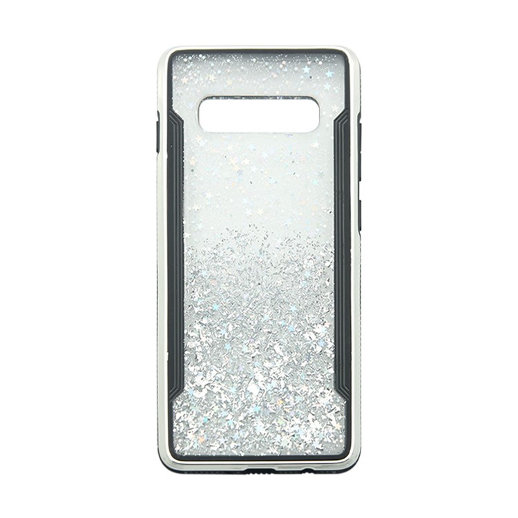 PC Back + TPU Frame Shiny Glittery Phone Case for Samsung Galaxy S10 Plus - Silver-3