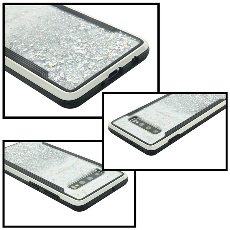 PC Back + TPU Frame Shiny Glittery Phone Case for Samsung Galaxy S10 Plus - Silver-9
