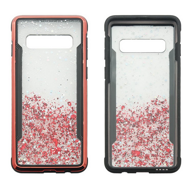 Sparkle Glittery PC Back + TPU Frame Phone Case for Samsung Galaxy S10 - Red-2