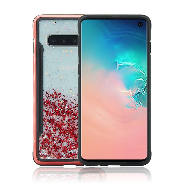 Sparkle Glittery PC Back + TPU Frame Phone Case for Samsung Galaxy S10 - Red-3