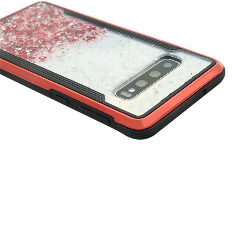 Sparkle Glittery PC Back + TPU Frame Phone Case for Samsung Galaxy S10 - Red-7