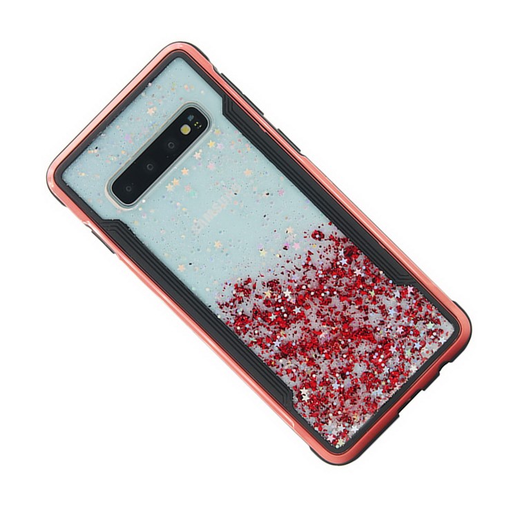 Sparkle Glittery PC Back + TPU Frame Phone Case for Samsung Galaxy S10 - Red-8