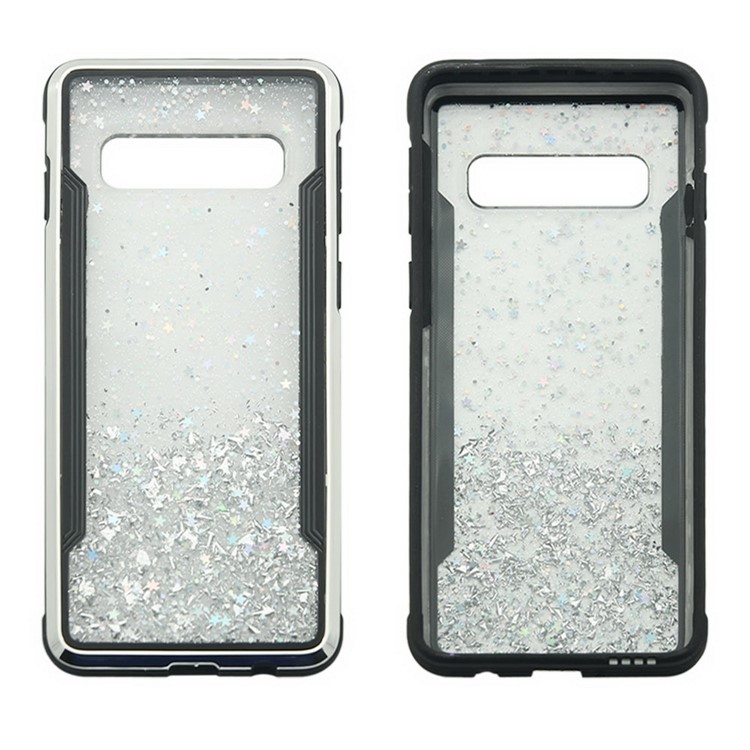 Sparkle Glittery PC Back + TPU Frame Phone Case for Samsung Galaxy S10 - Silver-2