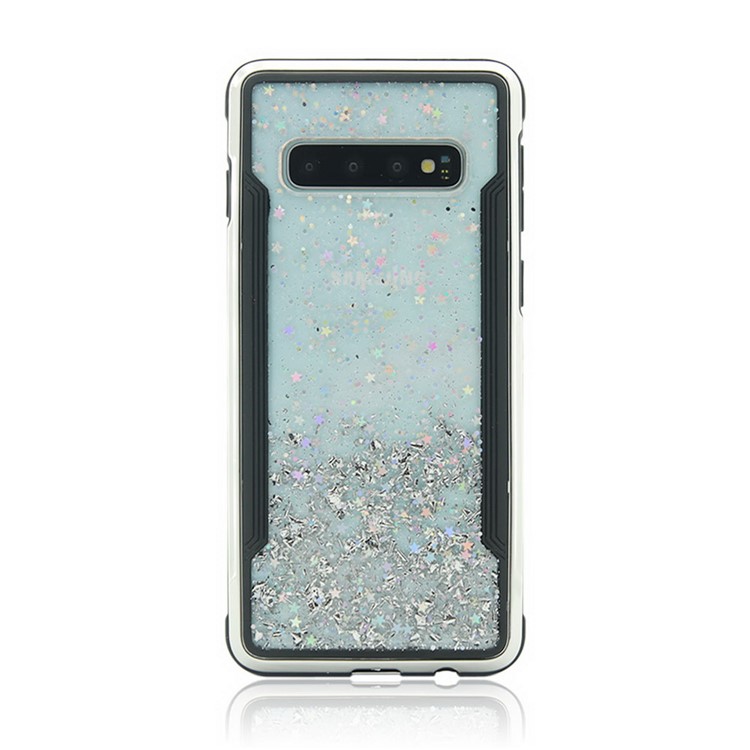 Sparkle Glittery PC Back + TPU Frame Phone Case for Samsung Galaxy S10 - Silver-6