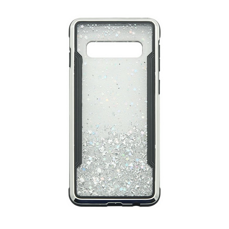 Sparkle Glittery PC Back + TPU Frame Phone Case for Samsung Galaxy S10 - Silver-8