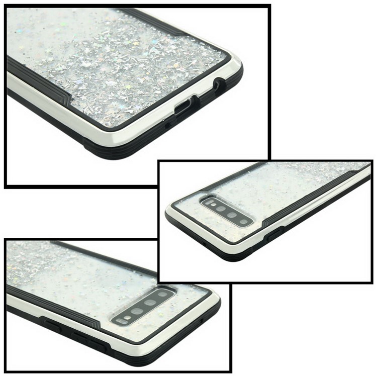 Sparkle Glittery PC Back + TPU Frame Phone Case for Samsung Galaxy S10 - Silver-9