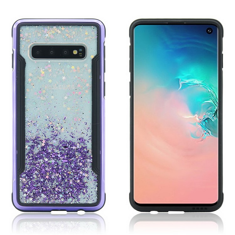 Sparkle Glittery PC Back + TPU Frame Phone Case for Samsung Galaxy S10 - Purple-1