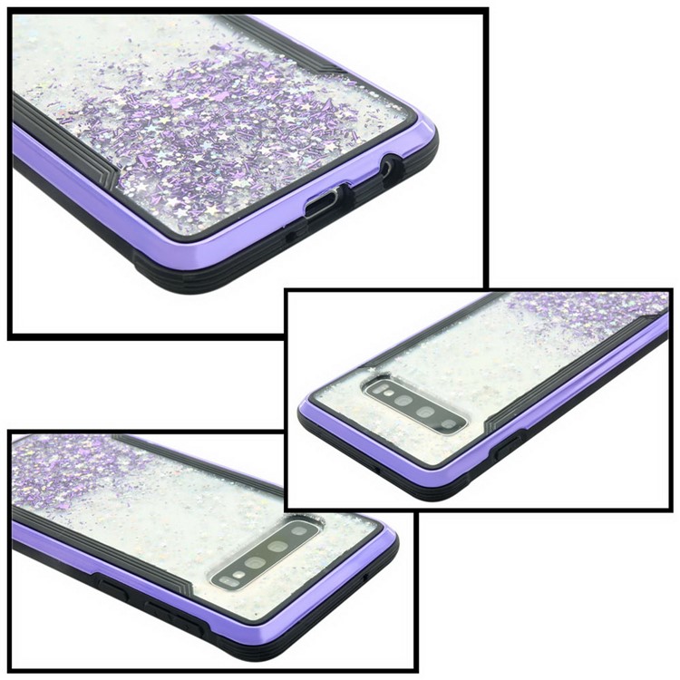 Sparkle Glittery PC Back + TPU Frame Phone Case for Samsung Galaxy S10 - Purple-10
