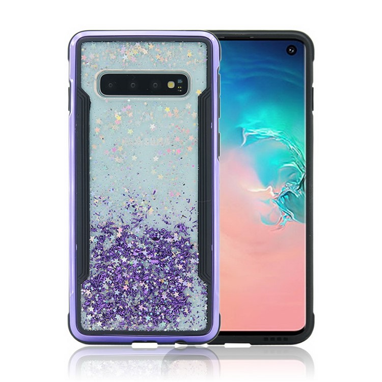 Sparkle Glittery PC Back + TPU Frame Phone Case for Samsung Galaxy S10 - Purple-2