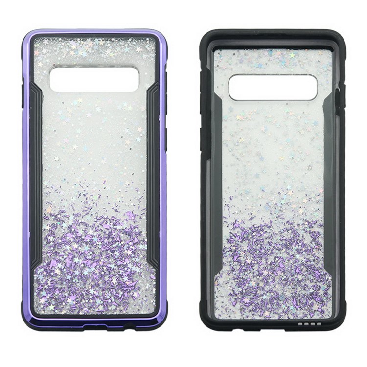 Sparkle Glittery PC Back + TPU Frame Phone Case for Samsung Galaxy S10 - Purple-3