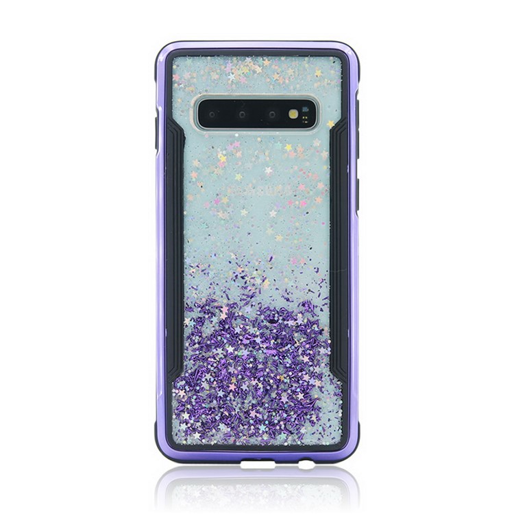 Sparkle Glittery PC Back + TPU Frame Phone Case for Samsung Galaxy S10 - Purple-7