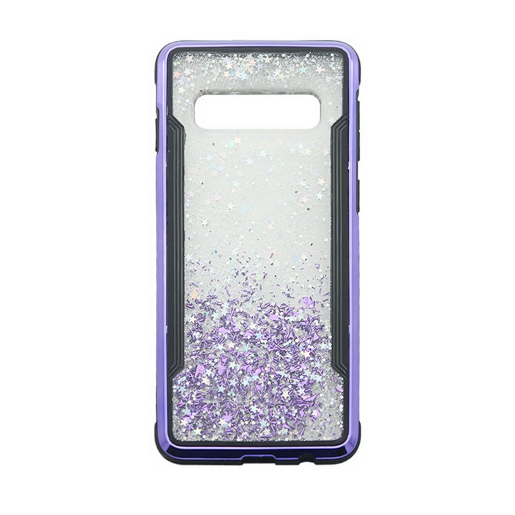 Sparkle Glittery PC Back + TPU Frame Phone Case for Samsung Galaxy S10 - Purple-9