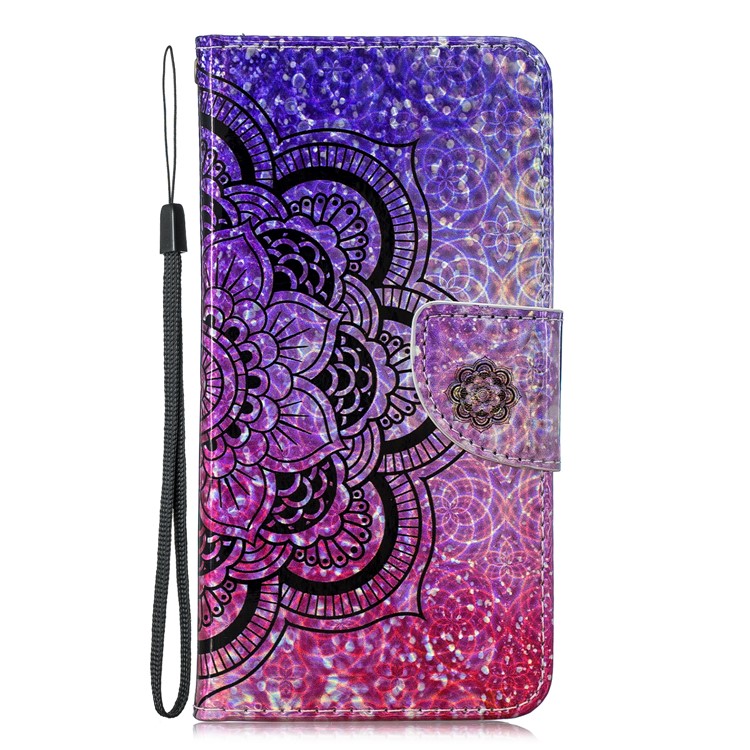 Laser Carving Pattern Printing Wallet Stand Flip Leather Shell with Strap for Samsung Galaxy S10 - Flower-2