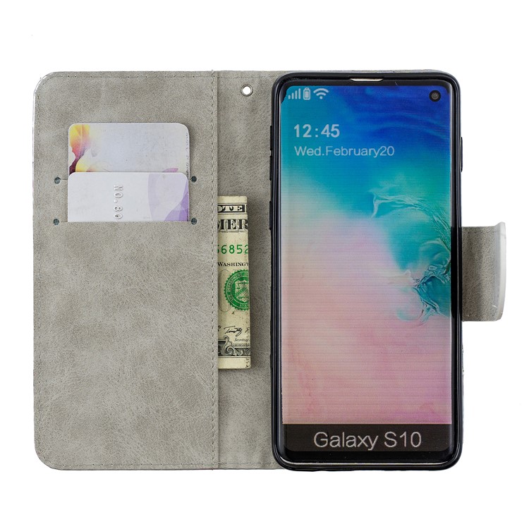 Laser Carving Pattern Printing Wallet Stand Flip Leather Shell with Strap for Samsung Galaxy S10 - Flower-4