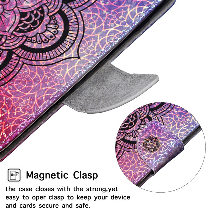 Laser Carving Pattern Printing Wallet Stand Flip Leather Shell with Strap for Samsung Galaxy S10 - Flower-6