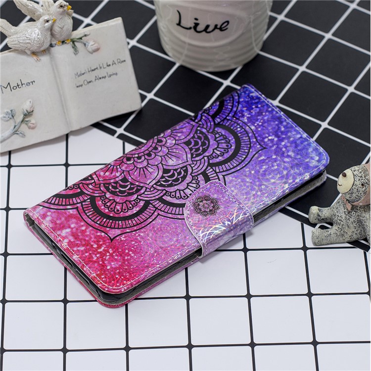 Laser Carving Pattern Printing Wallet Stand Flip Leather Shell with Strap for Samsung Galaxy S10 - Flower-7