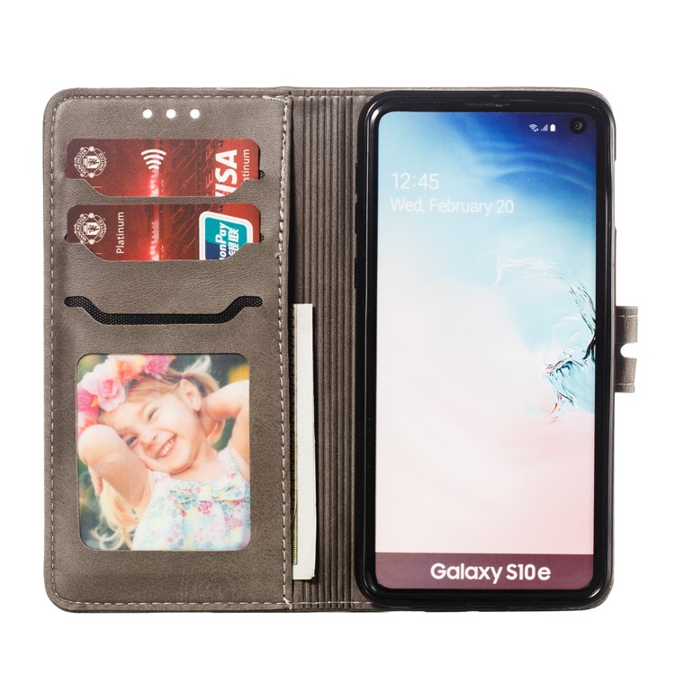 Imprinted Cat Pattern Leather Wallet Case for Samsung Galaxy S10e - Grey-4