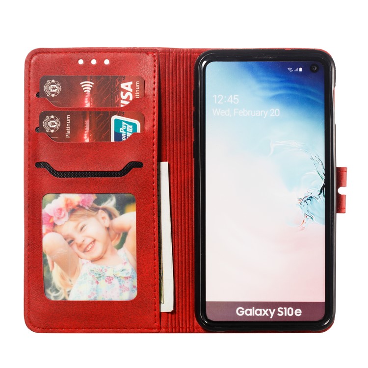 Imprinted Cat Pattern Leather Wallet Case for Samsung Galaxy S10e - Red-4