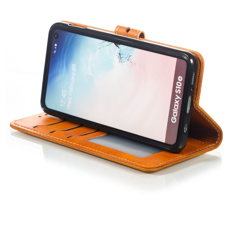 Estuche De Piel Con Estampado De Gato Estampado Para Samsung Galaxy S10e - Marrón-6