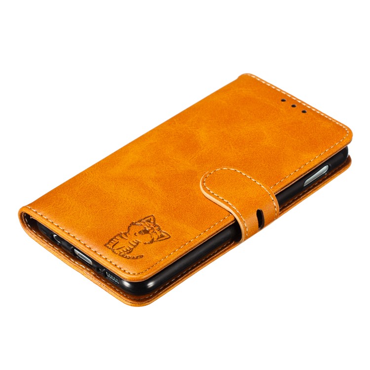 Estuche De Piel Con Estampado De Gato Estampado Para Samsung Galaxy S10e - Marrón-7