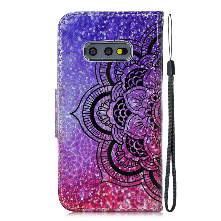 Dazzling Laser Carving Pattern Printing Wallet Stand Leather Phone Case with Strap for Samsung Galaxy S10e - Flower-3