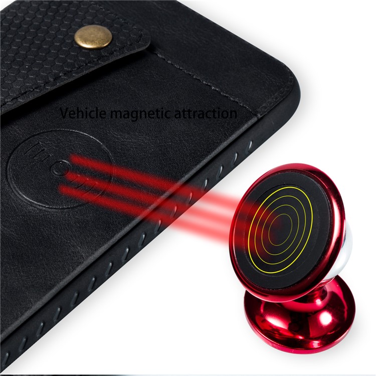 PU Leather Coated TPU Card Holder Magnetic Kickstand Mobile Phone Cover for Samsung Galaxy M20 - Black-7