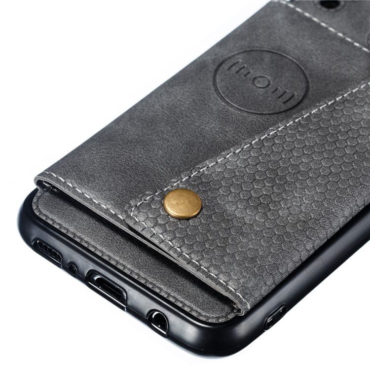 PU Leather Coated TPU Card Holder Magnetic Kickstand Mobile Phone Cover for Samsung Galaxy M20 - Grey-3