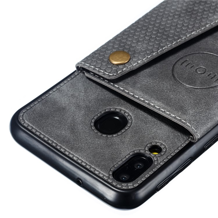 PU Leather Coated TPU Card Holder Magnetic Kickstand Mobile Phone Cover for Samsung Galaxy M20 - Grey-4