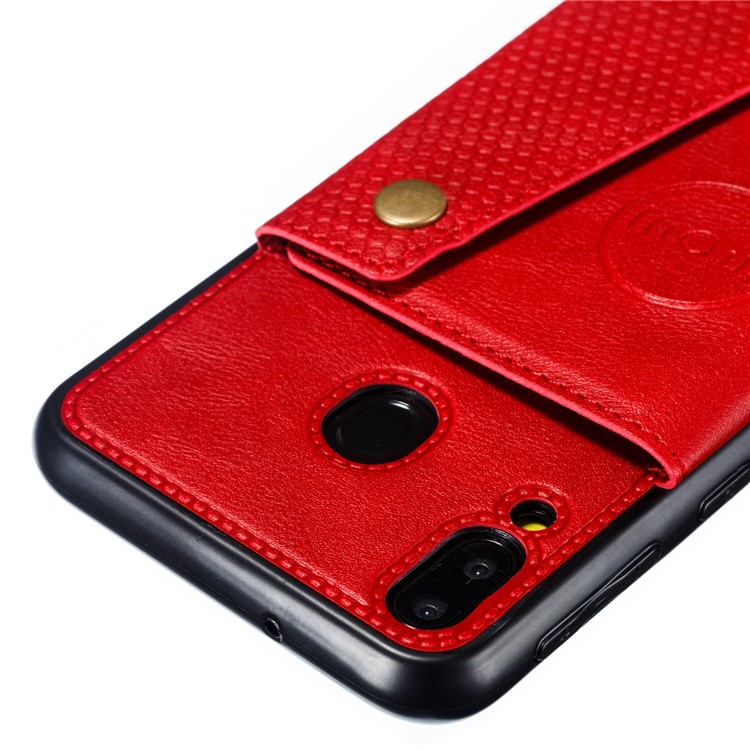 Titular Do Cartão De Couro PU PU Titular Magnética Kickstand Tampa Do Telefone Móvel Para Samsung Galaxy M20 - Vermelho-5