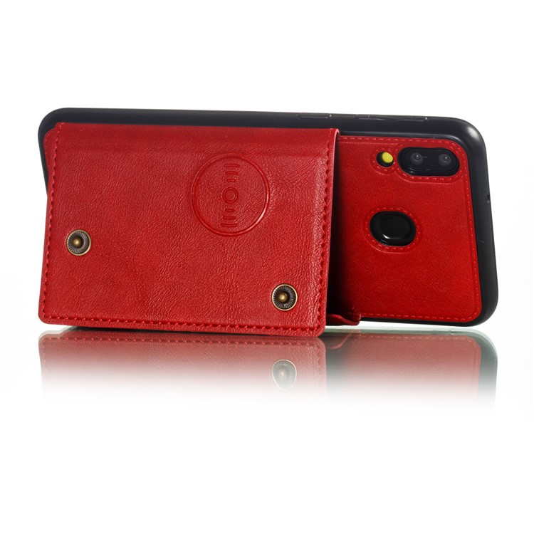 Titular Do Cartão De Couro PU PU Titular Magnética Kickstand Tampa Do Telefone Móvel Para Samsung Galaxy M20 - Vermelho-6