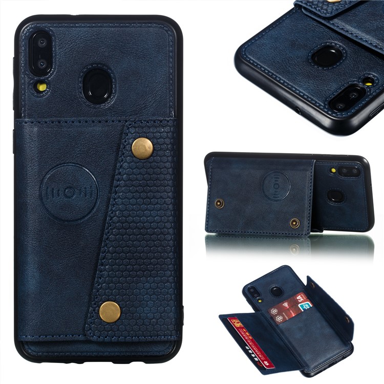 Custodia Per Cellulare In TPU Rivestita In Pelle Con Supporto Magnetico Per Cellulare Per Samsung Galaxy M20 - Blu-1