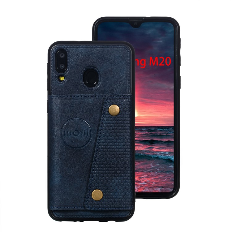 Custodia Per Cellulare In TPU Rivestita In Pelle Con Supporto Magnetico Per Cellulare Per Samsung Galaxy M20 - Blu-2