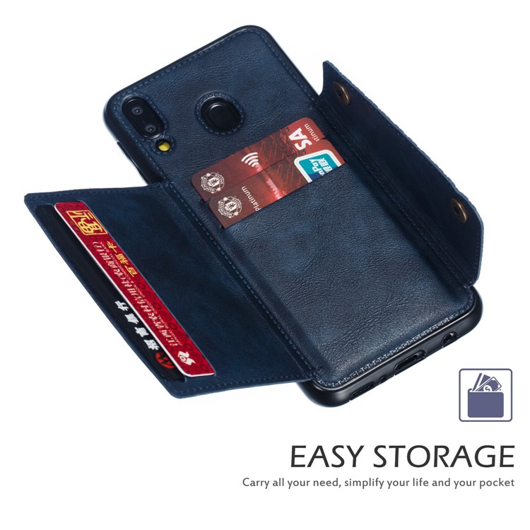 Custodia Per Cellulare In TPU Rivestita In Pelle Con Supporto Magnetico Per Cellulare Per Samsung Galaxy M20 - Blu-6