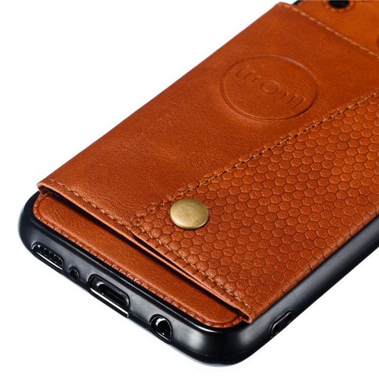 PU Leather Coated TPU Card Holder Magnetic Kickstand Mobile Phone Cover for Samsung Galaxy M20 - Light Brown-3